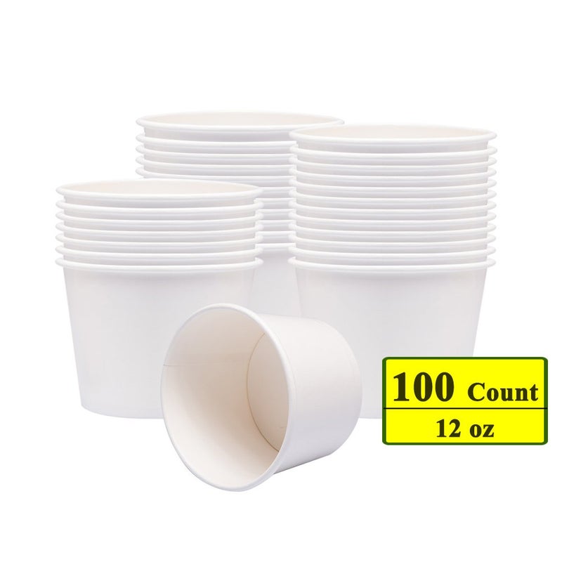 Belinlen Paper Ice Cream Cups, Paper Hot/Cold Soup Cups - 100 Count Cups (White) (12 oz) - Image 2